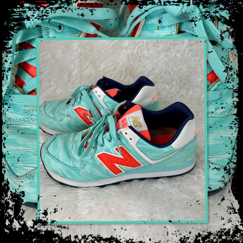 NEW BALANCE 574 GREEN & ORANGE WOMENS SIZE 10